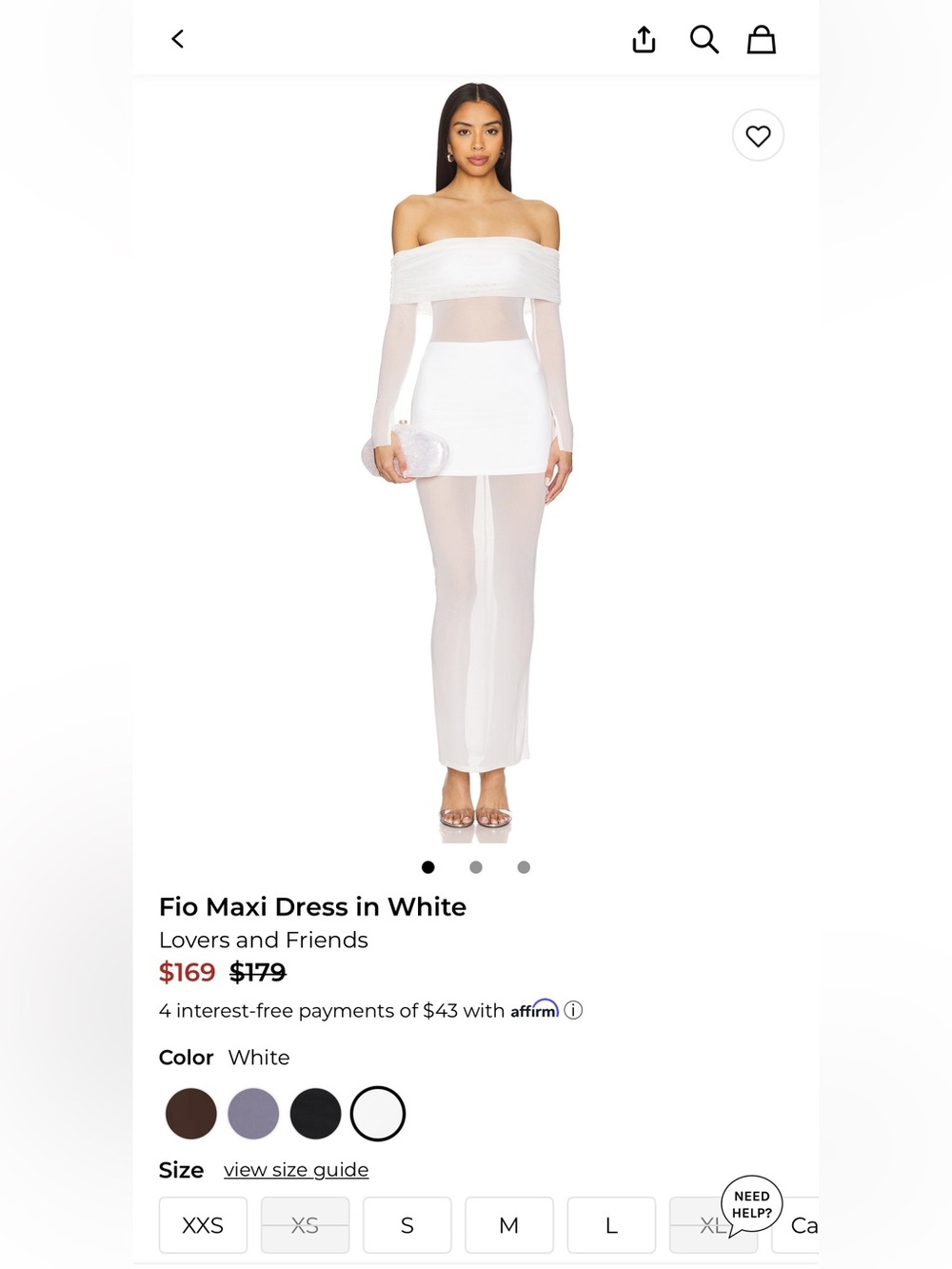 NWT - Lovers + Friends Fio Off-Shoulder Maxi Dress in White